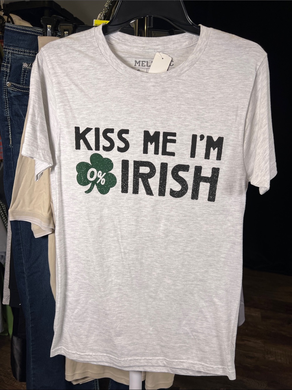 Adult unisex 'Kiss Me I'm 0% Irish' Graphic Tee - heather grey